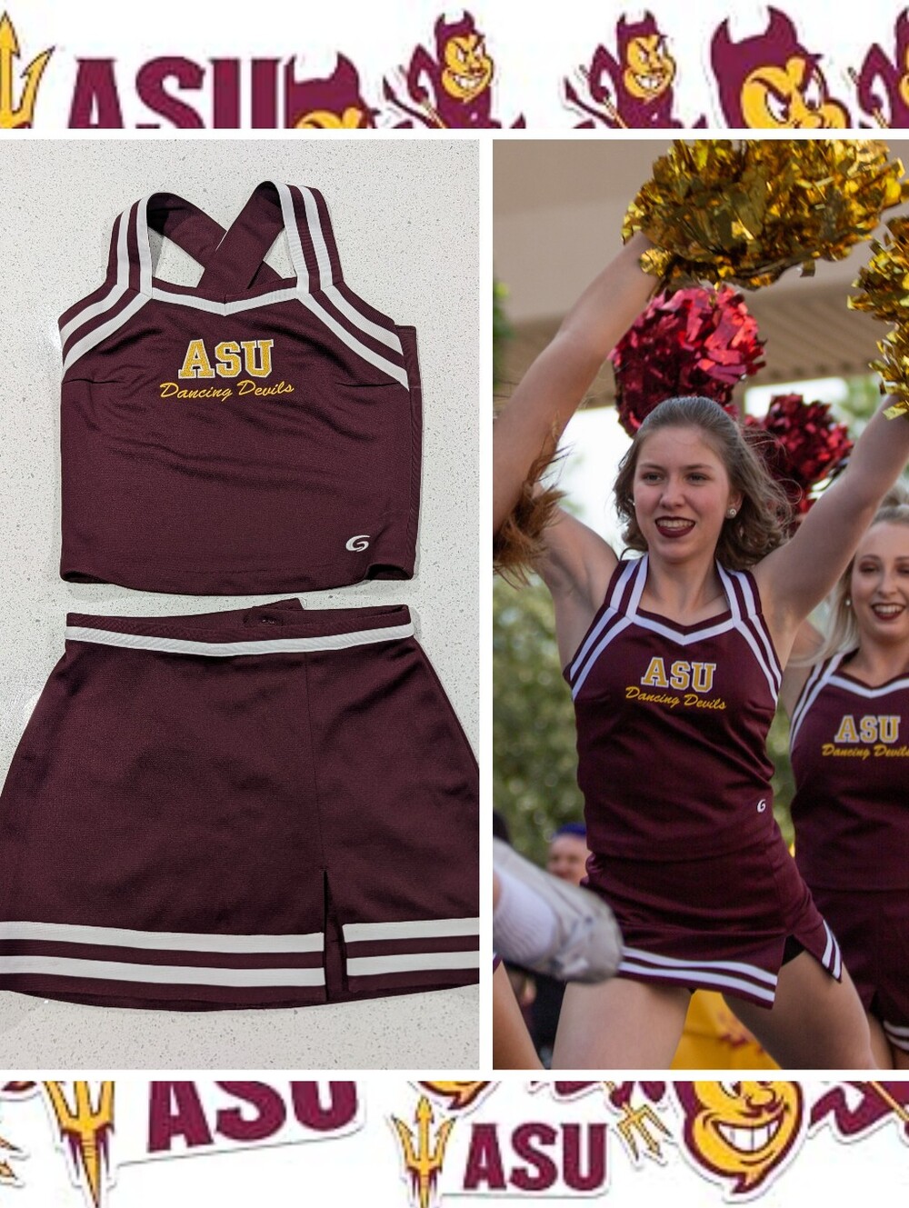ATHLETE WORN ASU Sun Dancing Devils Cheerleading Pom Dance Team UNIFORM AZ STATE